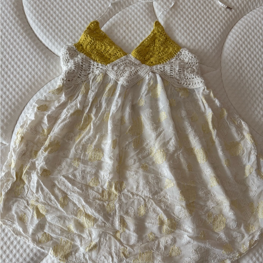 Free People White Camisole with Yellow Crochet Yoke